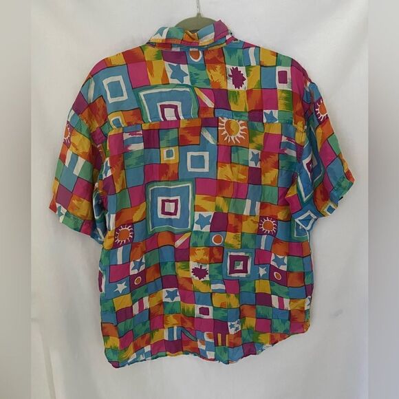 Vintage Jonathan Martin 100% Silk Button Down Short Sleeve Sun Stars M - Picture 5 of 5
